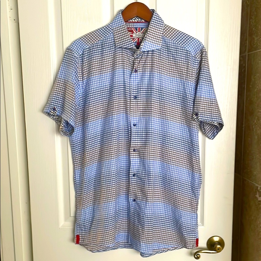 7 Downie St. London - Blue Tan and White Checkered Shirt
